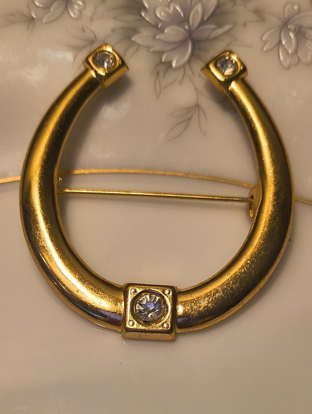 Vtg Gold Plated Brass Horseshoe Art Deco Style Brooch